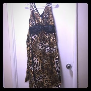 Pretty Sweetheart Leopard Print Satin Midi Cocktail Babydoll Dress Sz 10 Formal